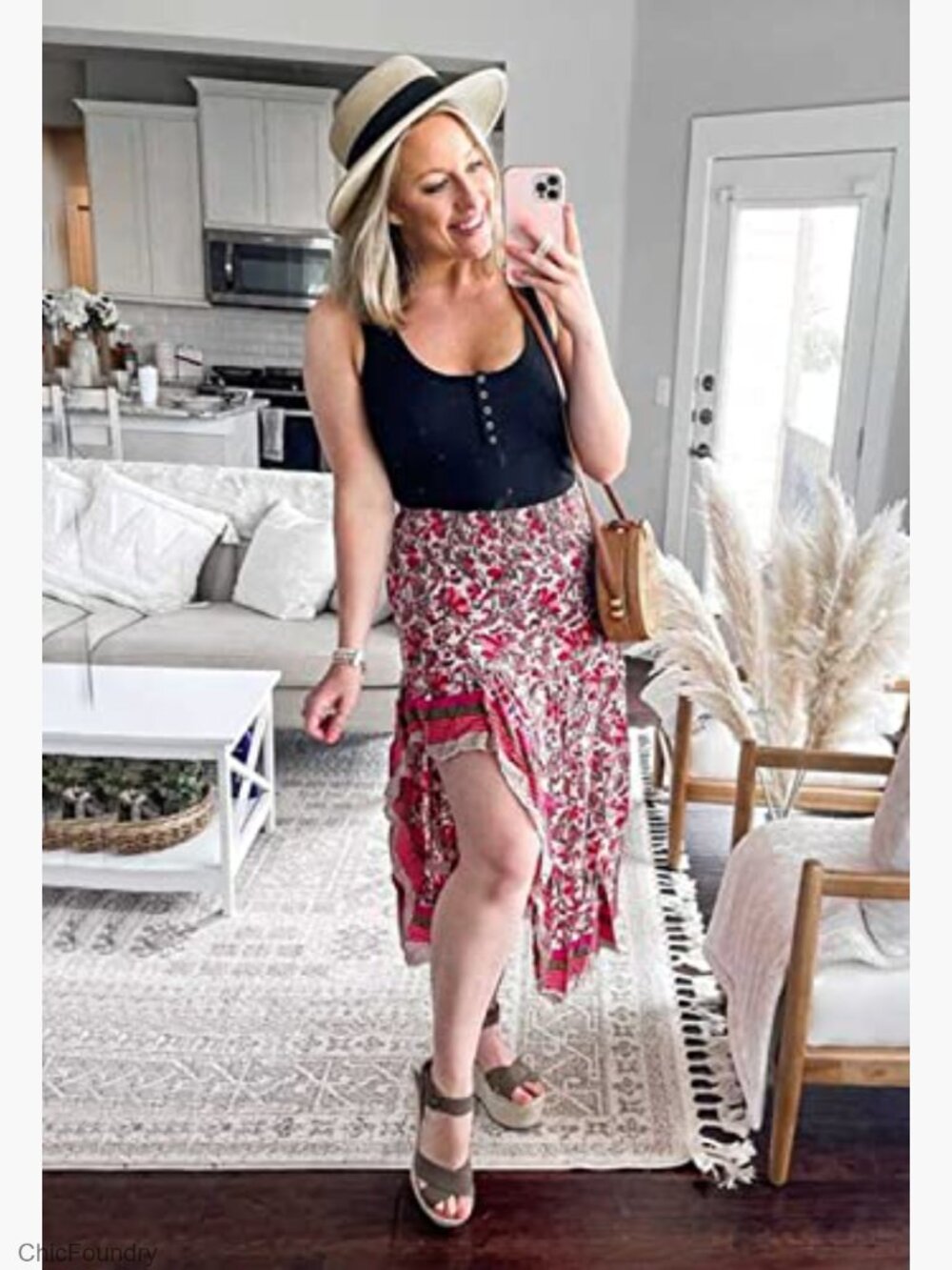 Floral Maxi Skirt High Low Ruffle Split Elastic Waist Casual Beach - Picture 3 of 5
